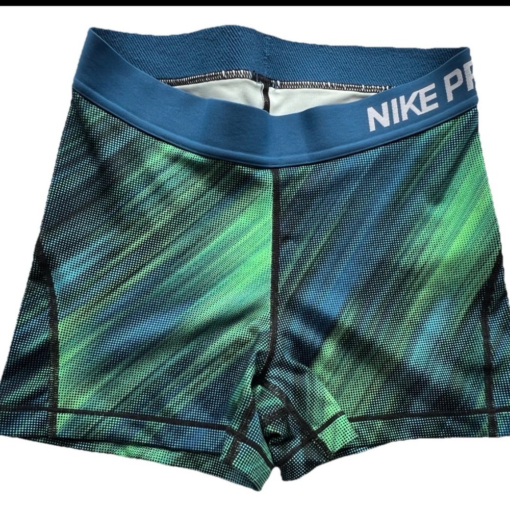 Nike Blue and Green Performance Compression Shorts Dri-Fit Size Small